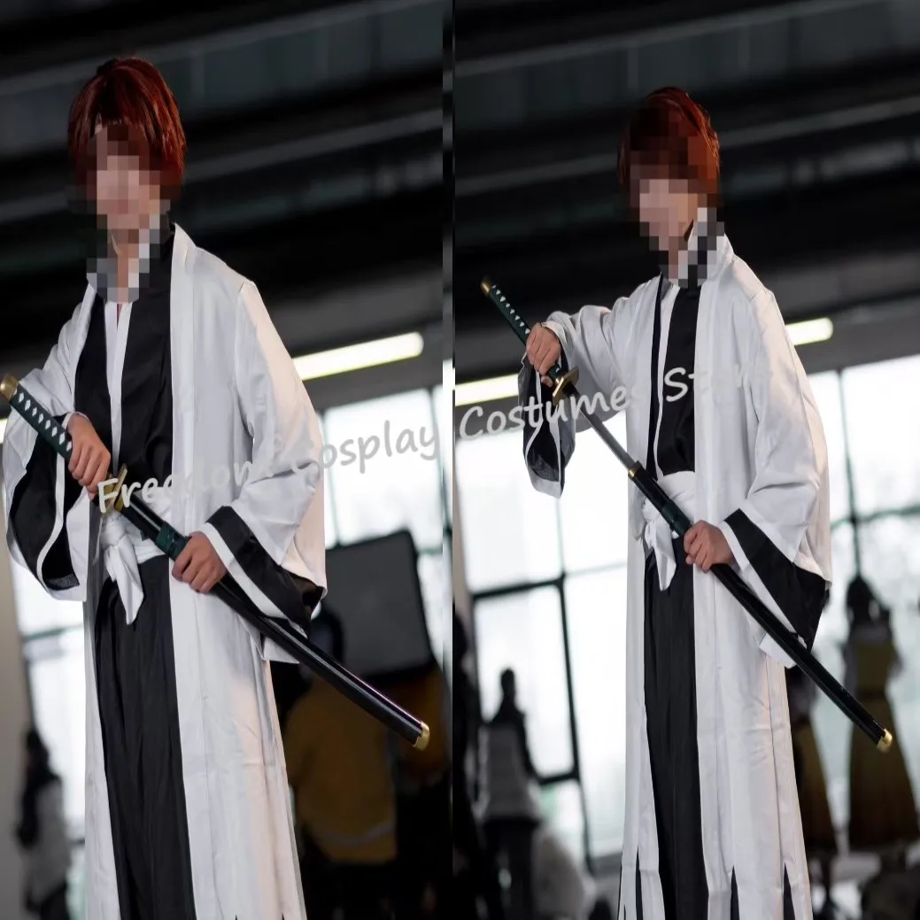 Max Cos Anime Kyoraku Shunsui Cosplay Costume Thousand-Year Blood War Pink Kimono Black Shinigami Attire Outfit Cloak Halloween