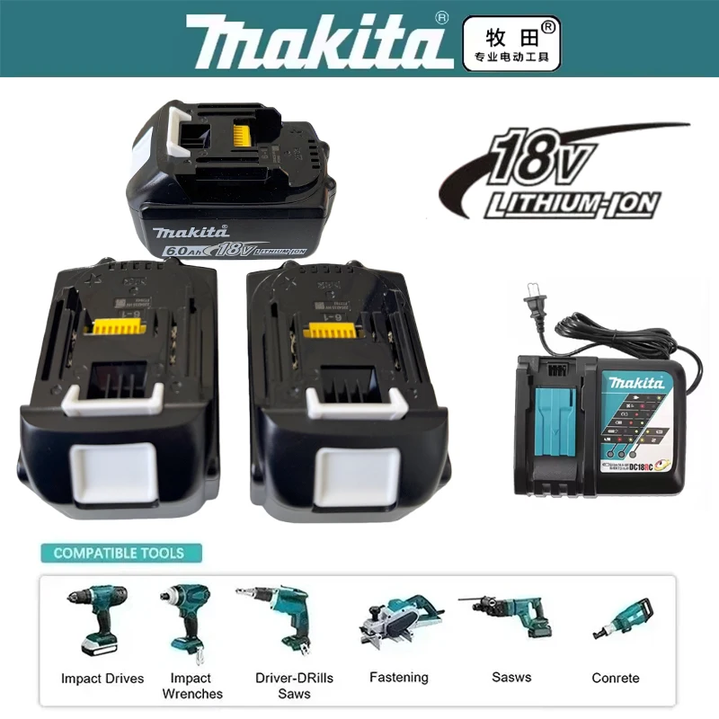 

Makita 18V battery,original BL1860 BL1850，6.0AH 6000mAh，Compatible with makita electric drills, chainsaws, and angle grinders