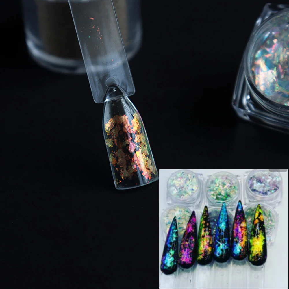 6Jars Aurora Chameleon Flakes Nail Powder AB Mirror Effect Rainbow Nails Chameleon Nail Flakes Glitters For Nails Design #F2021&