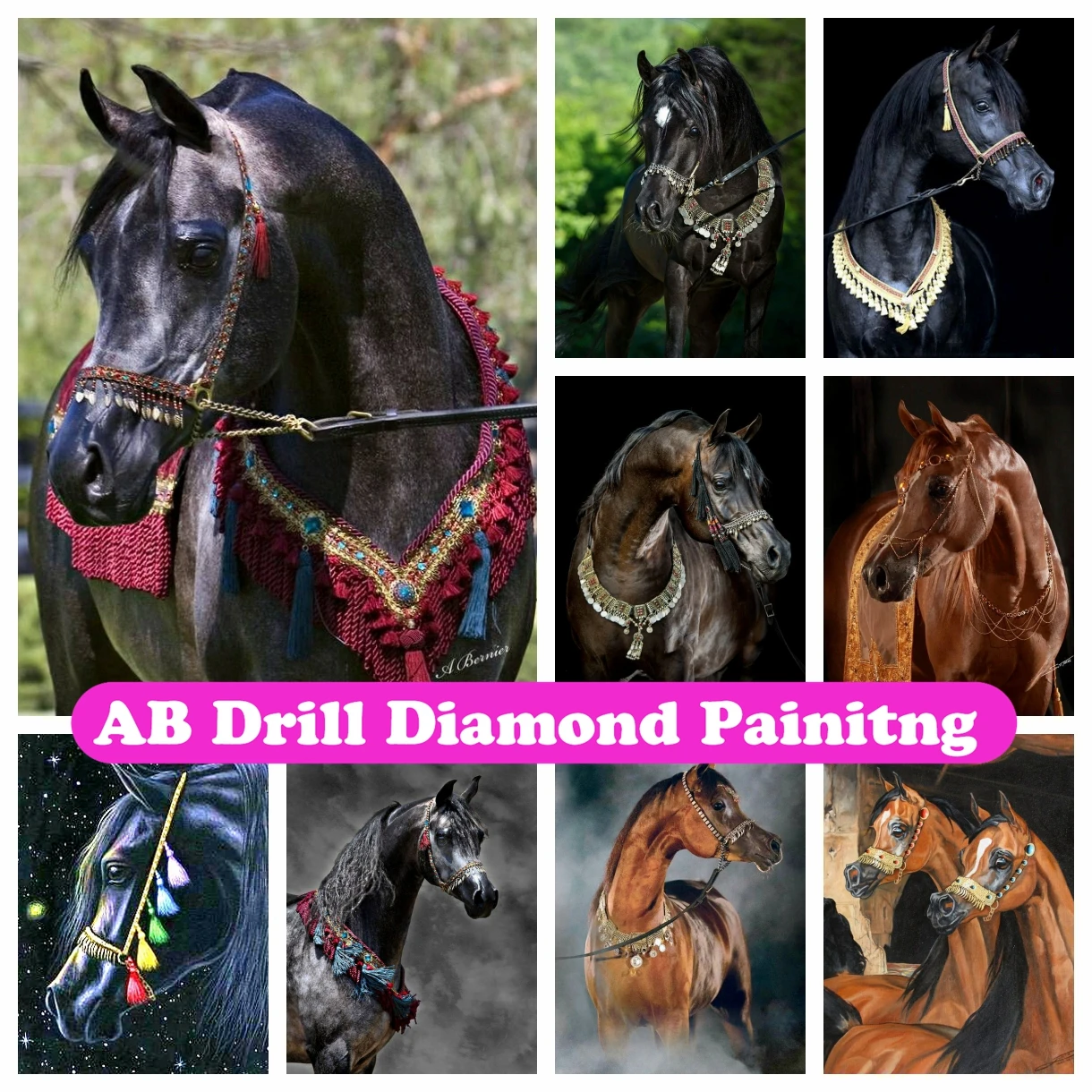 

Arabian Horse 5D DIY AB Diamond Painting Embroidery Animal Art Cross Stitch Mosaic Rhinestones Handicrafts Craft Home Decor Gift