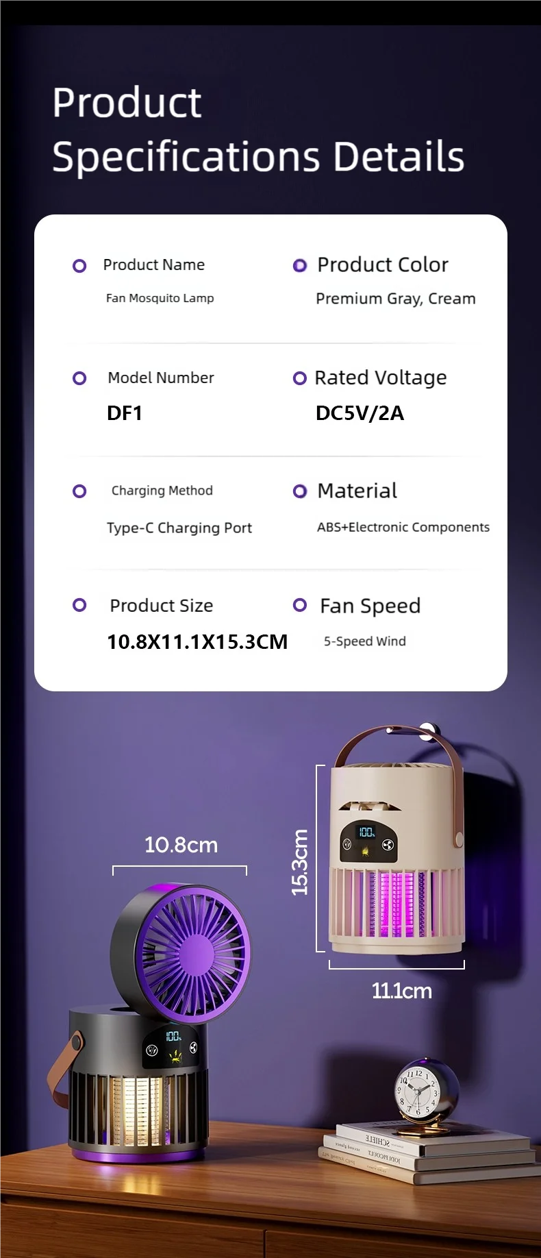 TINSOL 6-in-1 Mückenkiller-Lampe für Zuhause mit Kleinem Ventilator, Nachtlicht, Elektrischer Mückenschutz und Mückenfalle für Draußen – Detail 19