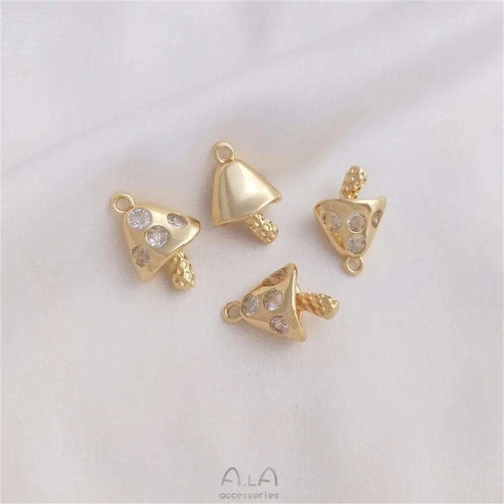 14K 진짜 금 상감 지르콘 버섯 펜던트, 유행 펜던트, 수제 DIY 팔찌, 목걸이 참 펜던트, K357