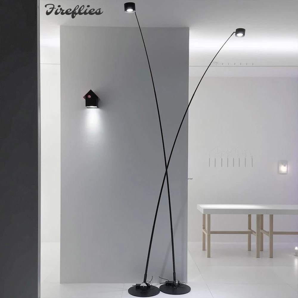 FirefliesMinimalist Long Pole Led Floor Lamp for Living Room Home Decor Sofa Corner Bedroom Bedside Black Standing Fishing Light