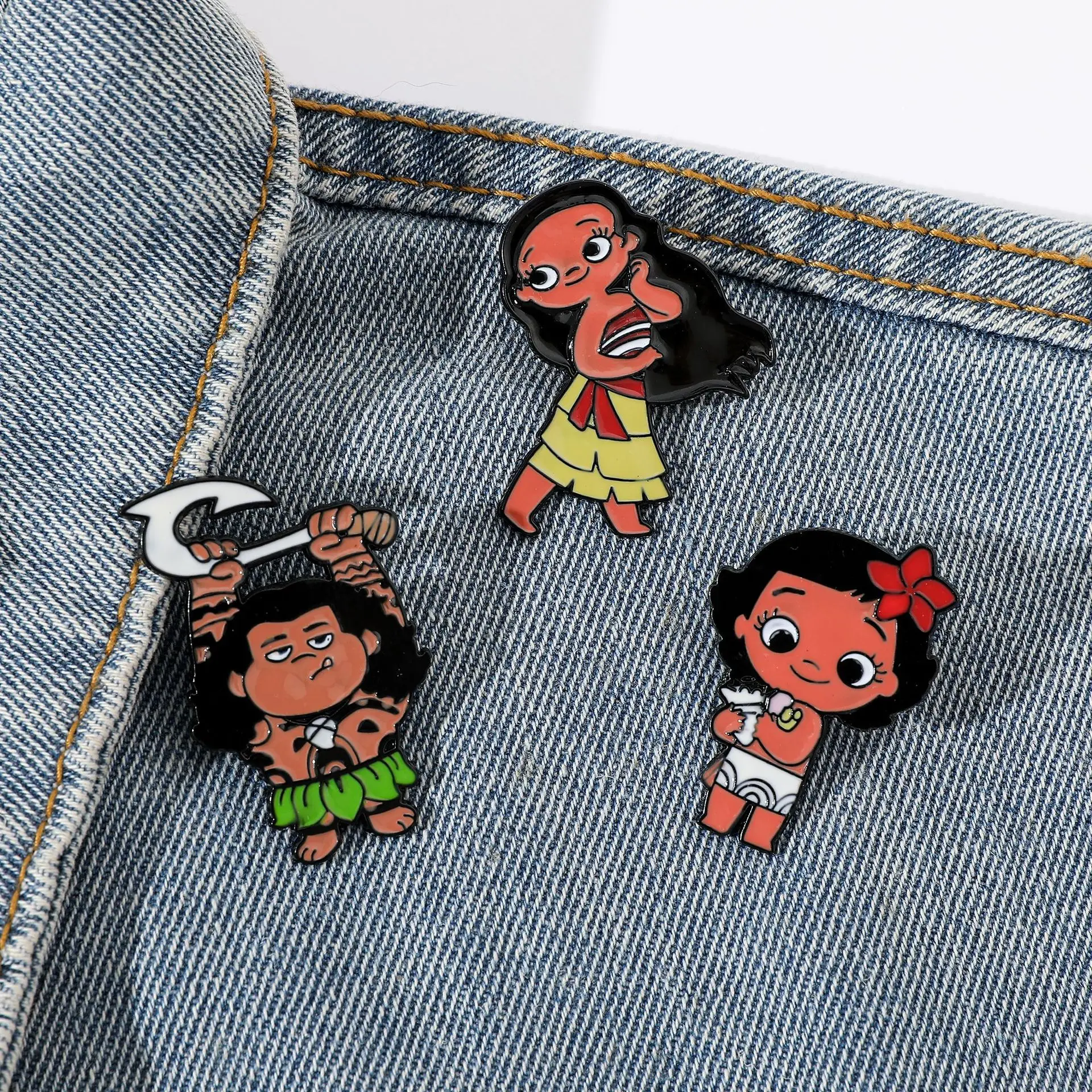 1set Disney Moana Metal Brooch Anime Enamel Pins Cartoon Cute Backpack Pines Alloy Drip Oil Accessory for Friends Jewelry Gifts