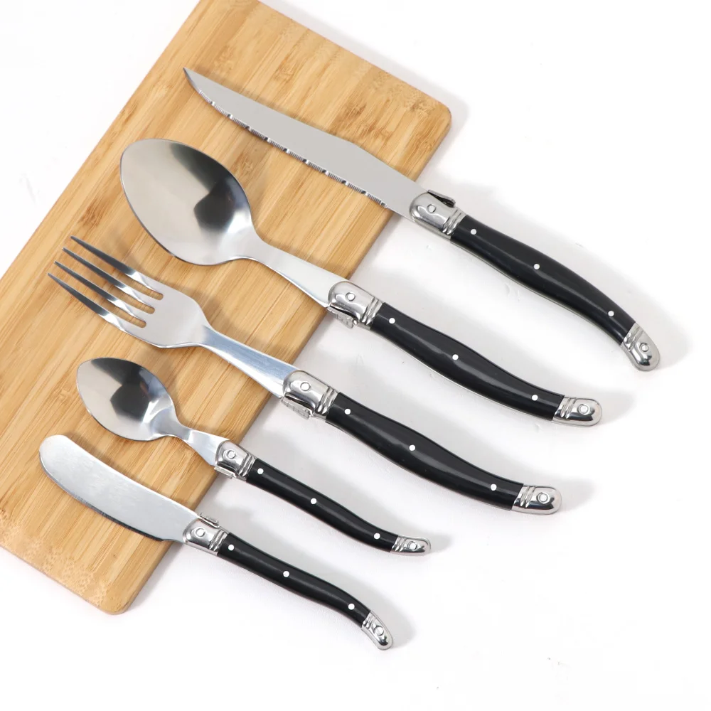 

Jaswehome 3/4/5pcs Stainless Steak Knife Butter Knife Fork Soup Tea Spoon Ergonomic Black Flatware Western-Style Tableware Set