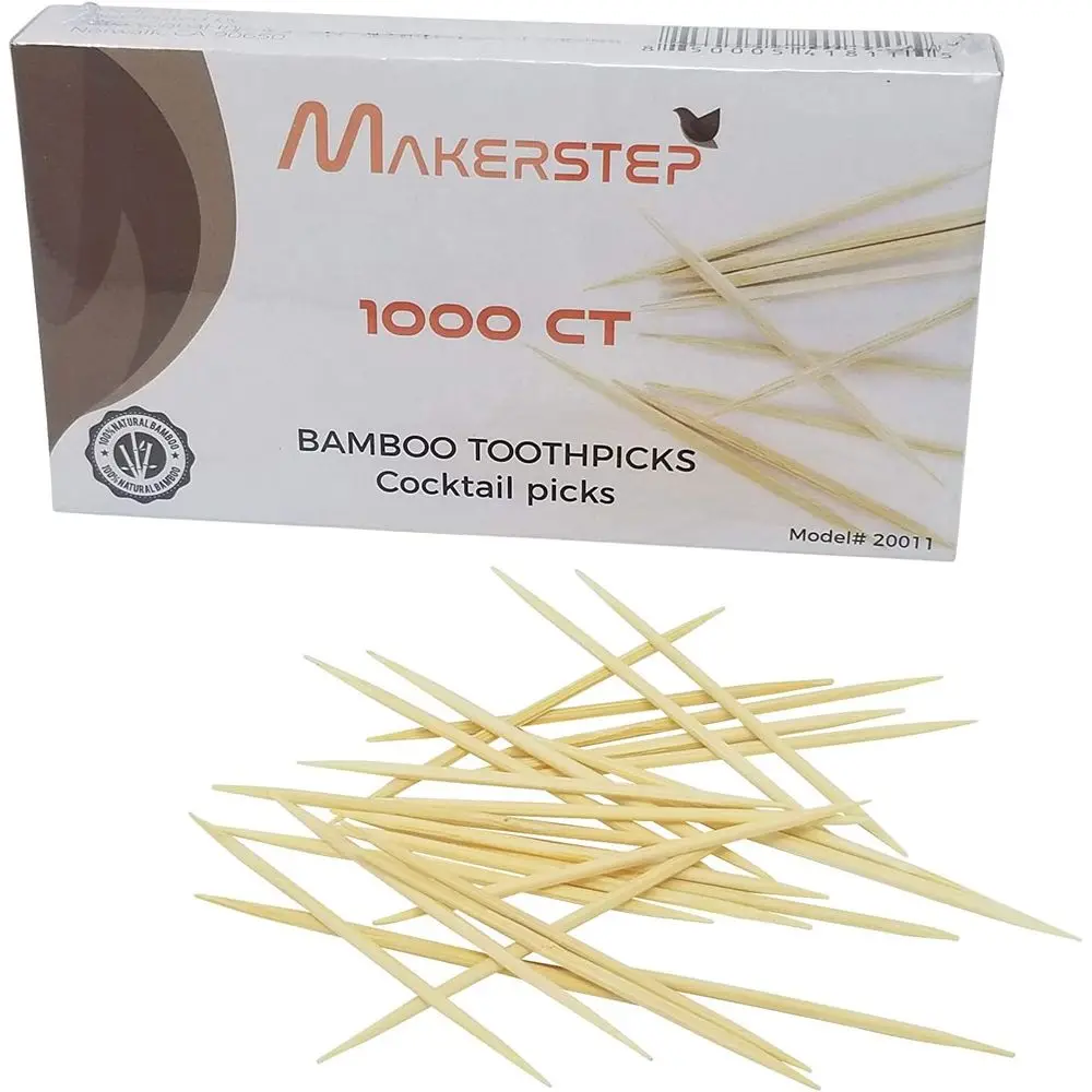 Natural Bamboo Toothpicks - 1000 Count, Large Round Storage Box for Parties, Art Crafts & BBQs