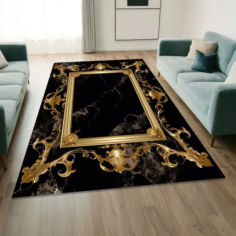 Luxury Gold Decor Living Room Decoration Carpets Large Rug Hall Sofa Side Floor Mat Bed Room Doorway Hallway Carpet Anti Slip