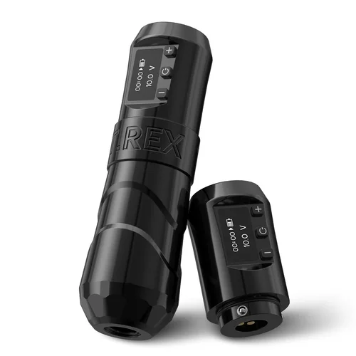 Máquina de tatuaje inalámbrica T-Rex: pistola de tatuaje giratoria profesional con 2 baterías reemplazables y mango de batería de 1800 mAh