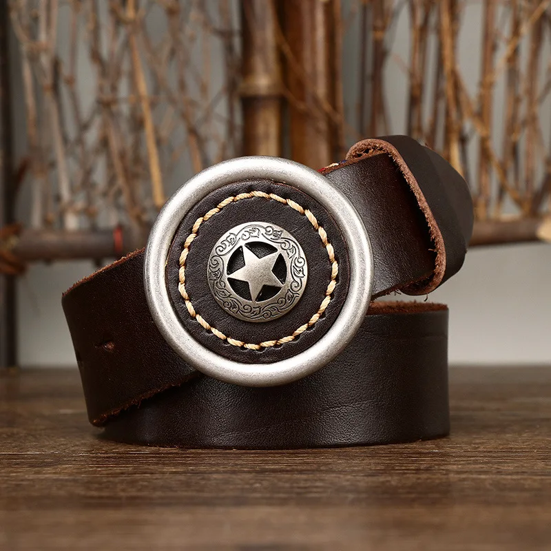 メンズファッション肥厚トップ層牛革スムースバックルベルトメンズ本革バックルベルトレトロオールマッチベルト