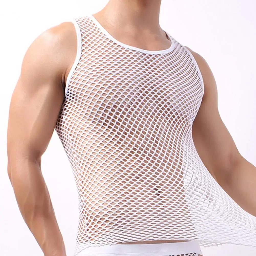 Heren vest ondershirt kleding nylon mesh shirt doorzichtige pure lange mouwen T-shirts sexy transparant shirt ondergoed