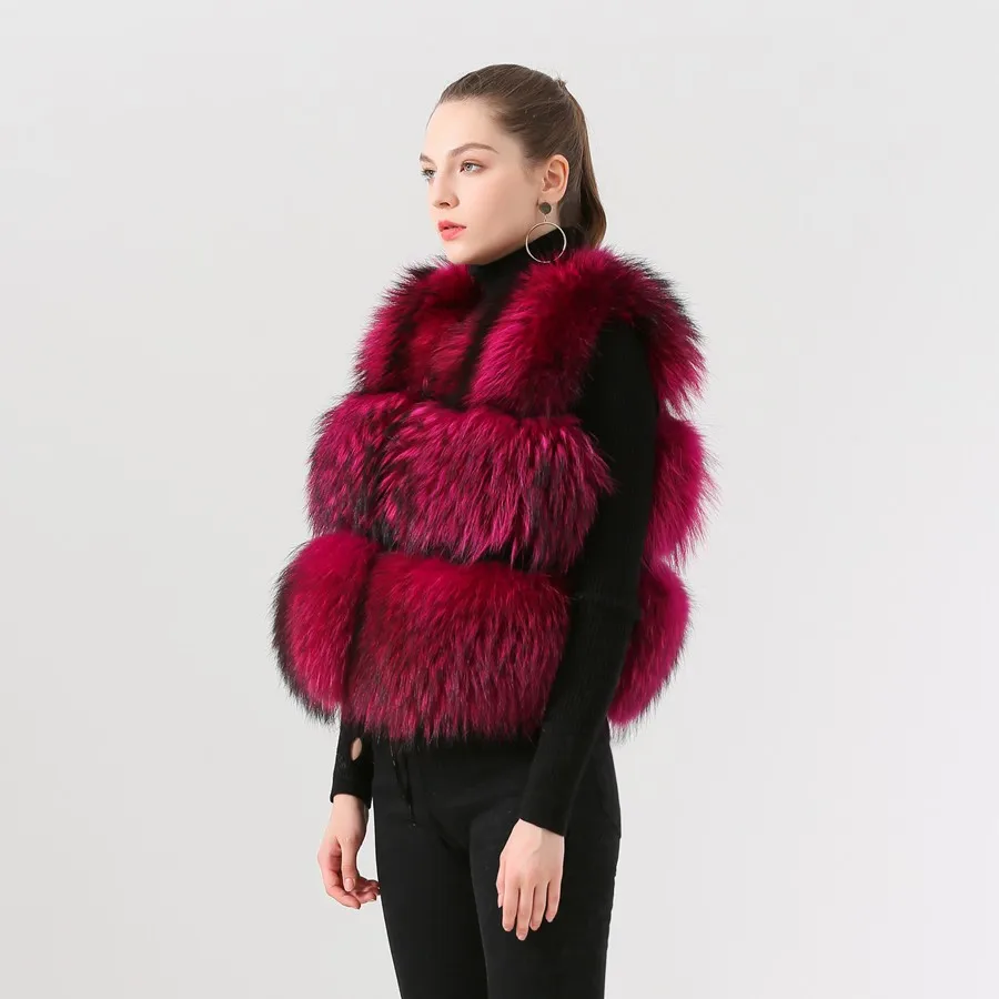 2023 New Arrival Hot Sale Women Real Raccoon Fur Coat Vest Gilet Short Vest Thick Fluffy Fur Coat