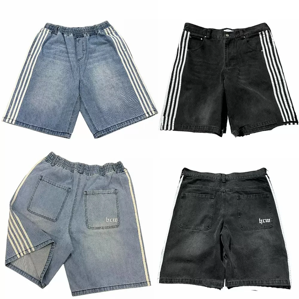 

Unisex Street Hip Hop Loose Striped Denim Shorts American Retro Sports Five-Point Summer New Style Casual Straight Leg Fit Jeans