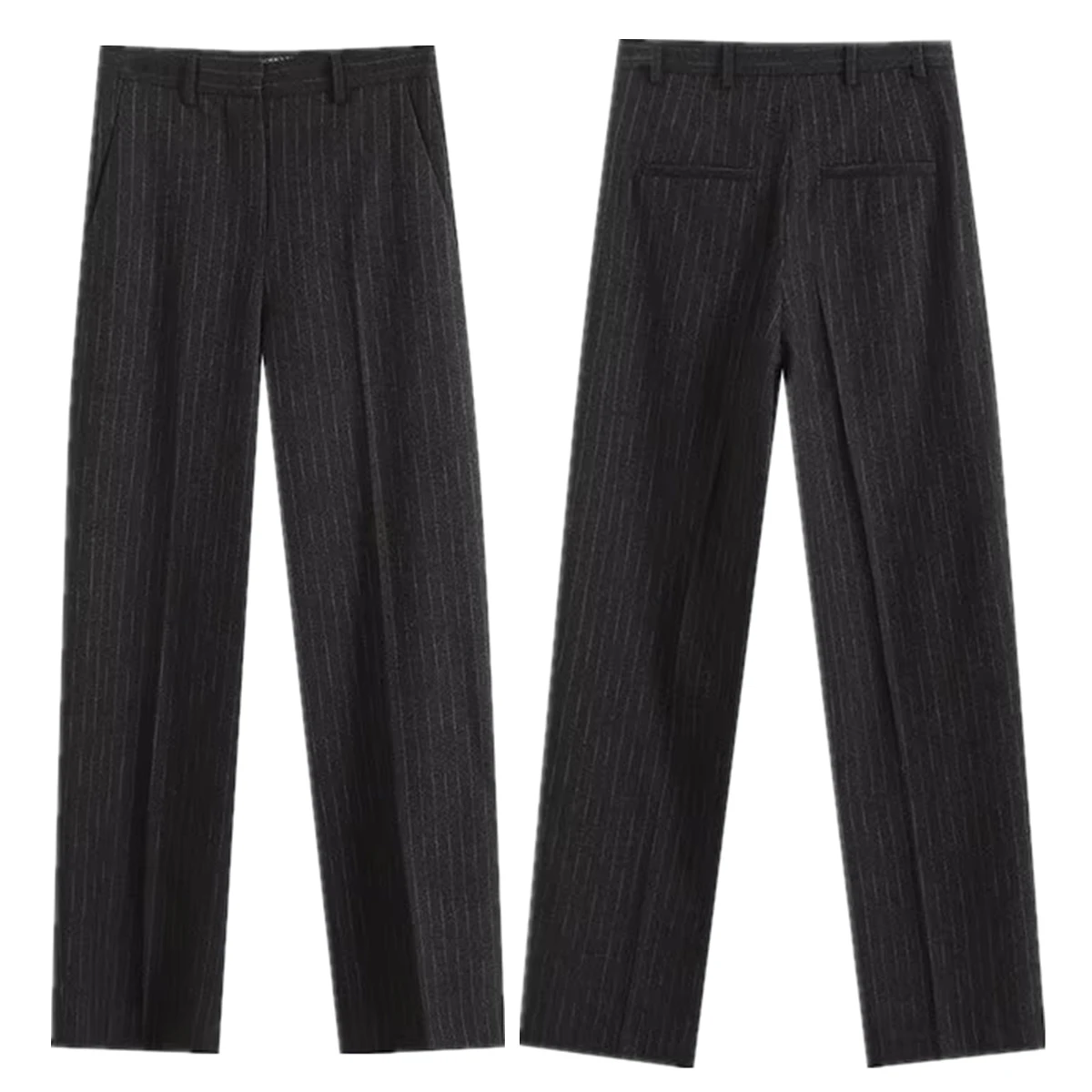 Maxdutti-Pantalon décontracté à jambe droite pour femme, gris rétro, minimaliste français, pantalon de bureau pour femme