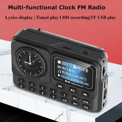 Multifunctional Clock FM Radio Portable Radio Receiver Hifi Bluetooth Speaker with LED Lyrics Display Support HD Recording