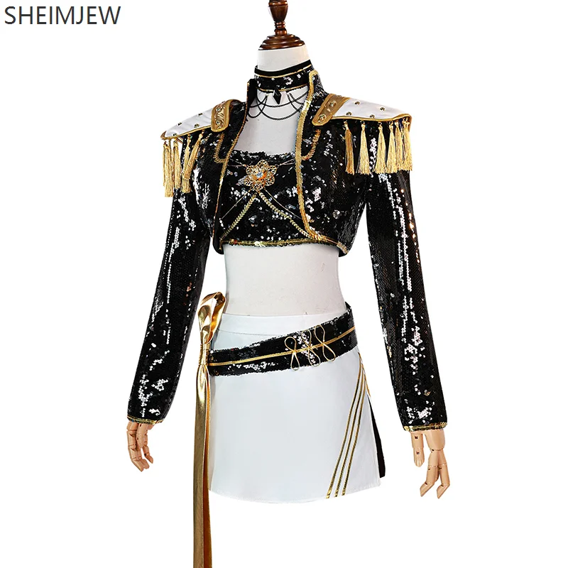 Rumi Zoey Mira Cosplay Kpop Demon Hunter Girls Group Cosplaykostuum Dames Zwart en Goud Paillettenset Halloween Feestset 2025