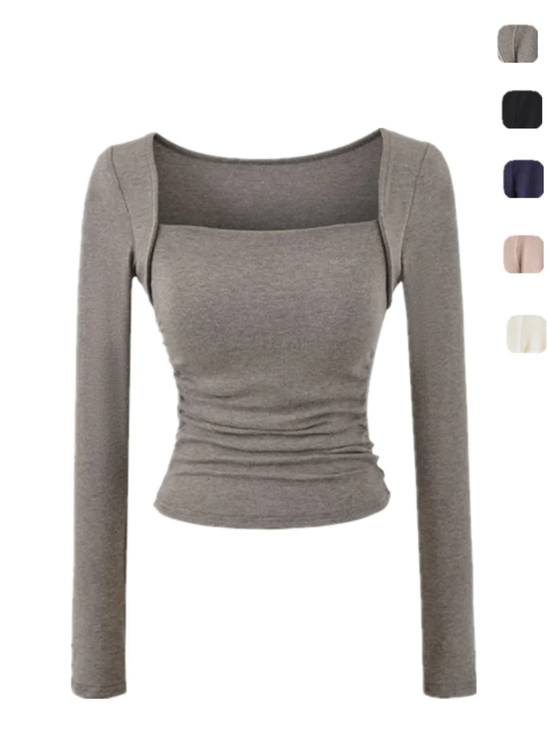 

Женская облегающая футболка с длинным рукавом и квадратным вырезом, утягивающая талию, для весеннего сезона, для ношения под одеждой