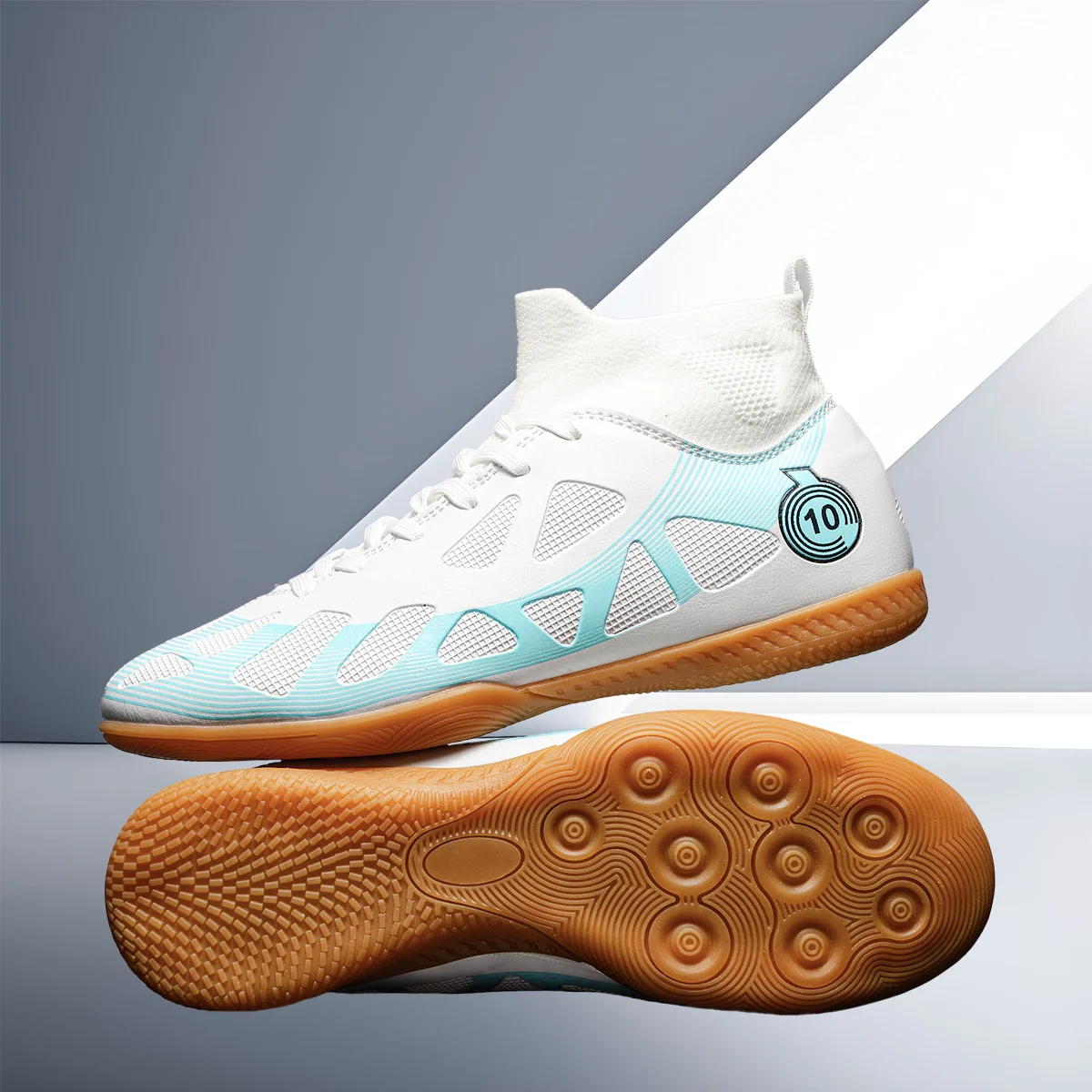 

Indoor flat-soled IC, unisex training shoes for five-a-side, anti-slip, breathable, wear-resistant, high-top football shoes