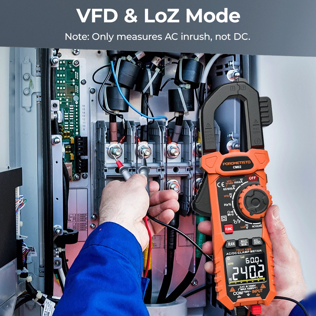 Imagem -06 - Porometisto-digital Clamp Meter 6000 Contagens Multímetro Amperímetro 1000a ac dc Vfd Ncv Ohm Temp Capacitância Testador de Temperatura Cm02