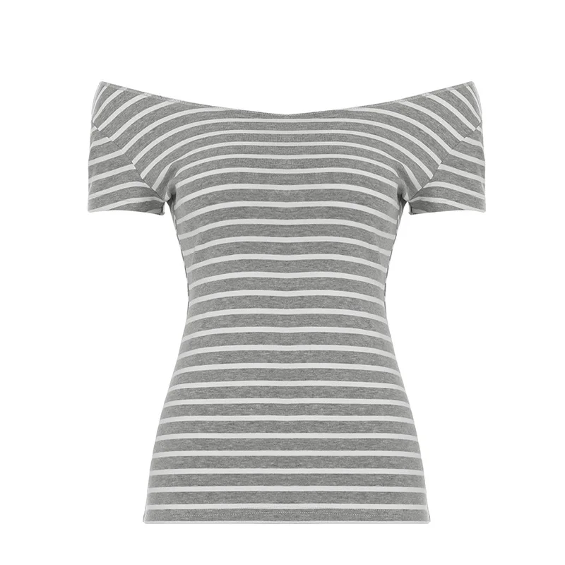 

Women s Off Shoulder Tops Fashion Short Sleeve Stripes Print Fitted T-Shirts Tops