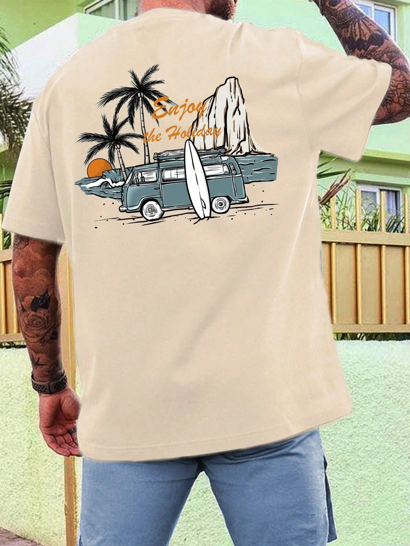 Palm Tree Car Men Cotton T-shirt Luxury Brand Fashion Big Size Top Casual Short Sleeve Streetwear Classic Print New Arrival Tee