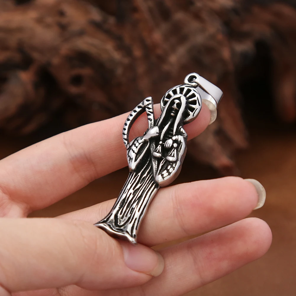 Gothic Vintage Halloween Sickle Death Pendant Necklace for Men Unique Creative Stainless Steel Amulet Fashion Jewelry Wholesale