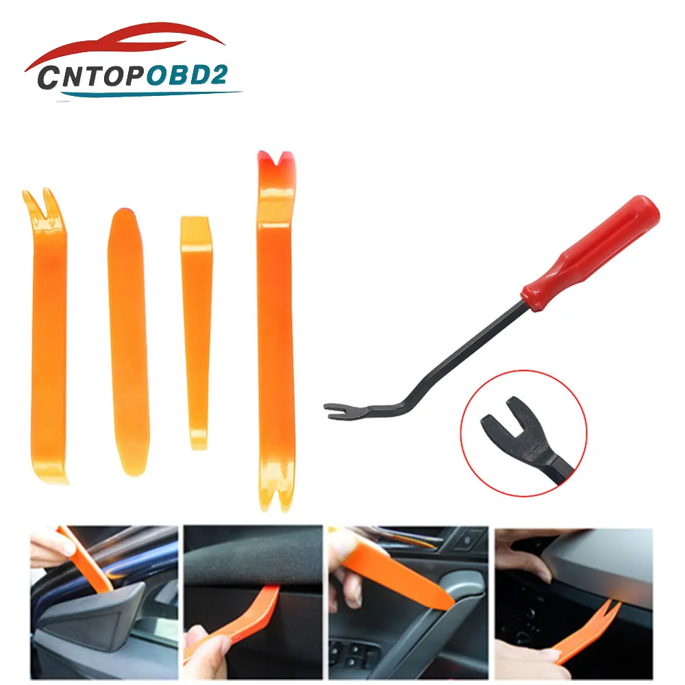 

Top 4pcs Auto Door Clip Panel Trim Removal Tools Dash Audio Radio Removal Kit Car Interior Conversion Repair Tool Removal Pry