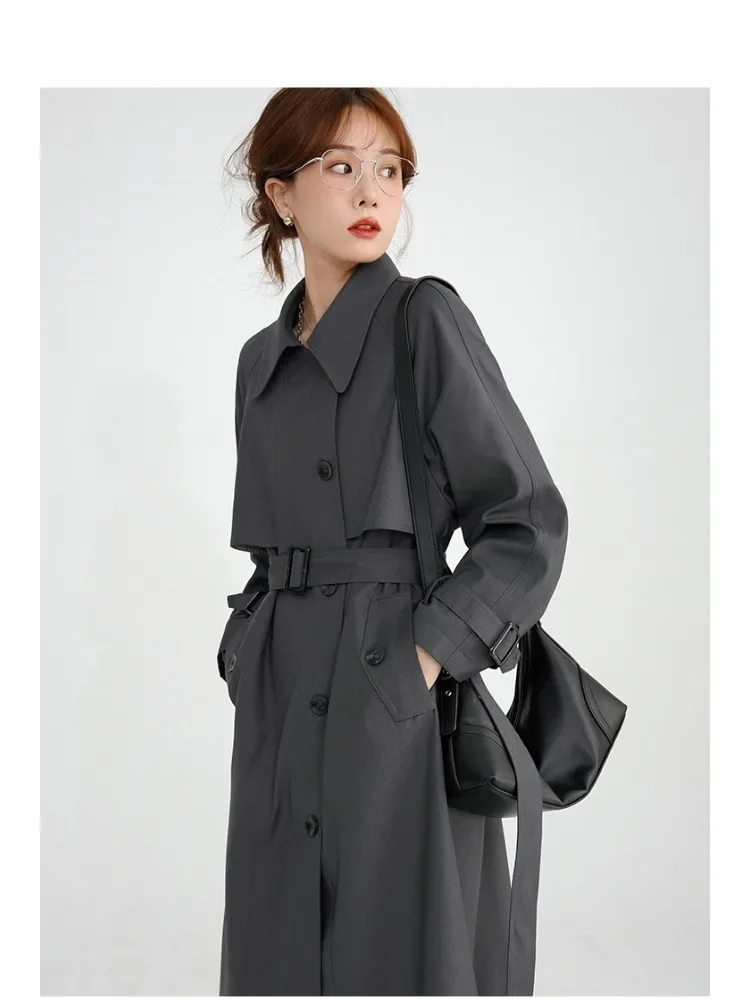 

British Style Loose Trench Coat Women Elegant Belted Overcoat Double-Breasted Casual Chic Outerwear for 2024 Autumn and Winter