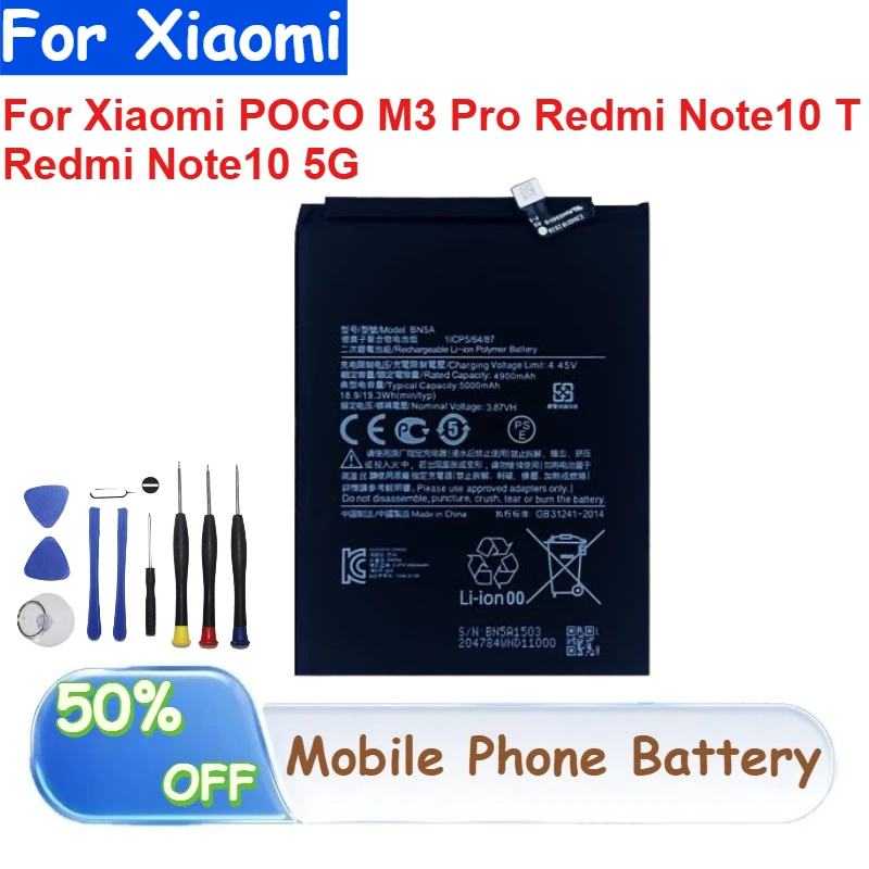 

BN5A 3.87V 5000mAh Li-ion Polymer Battery for Xiaomi POCO M3 Pro Redmi Note10 T Redmi Note10 5G Mobile Phone Batteries