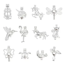 10pc Silver Color Pearl Cage Locket Pendants Vintage Aromatherapy Mermaid Essential Oil Diffuser Necklace Locket For DIY Jewelry