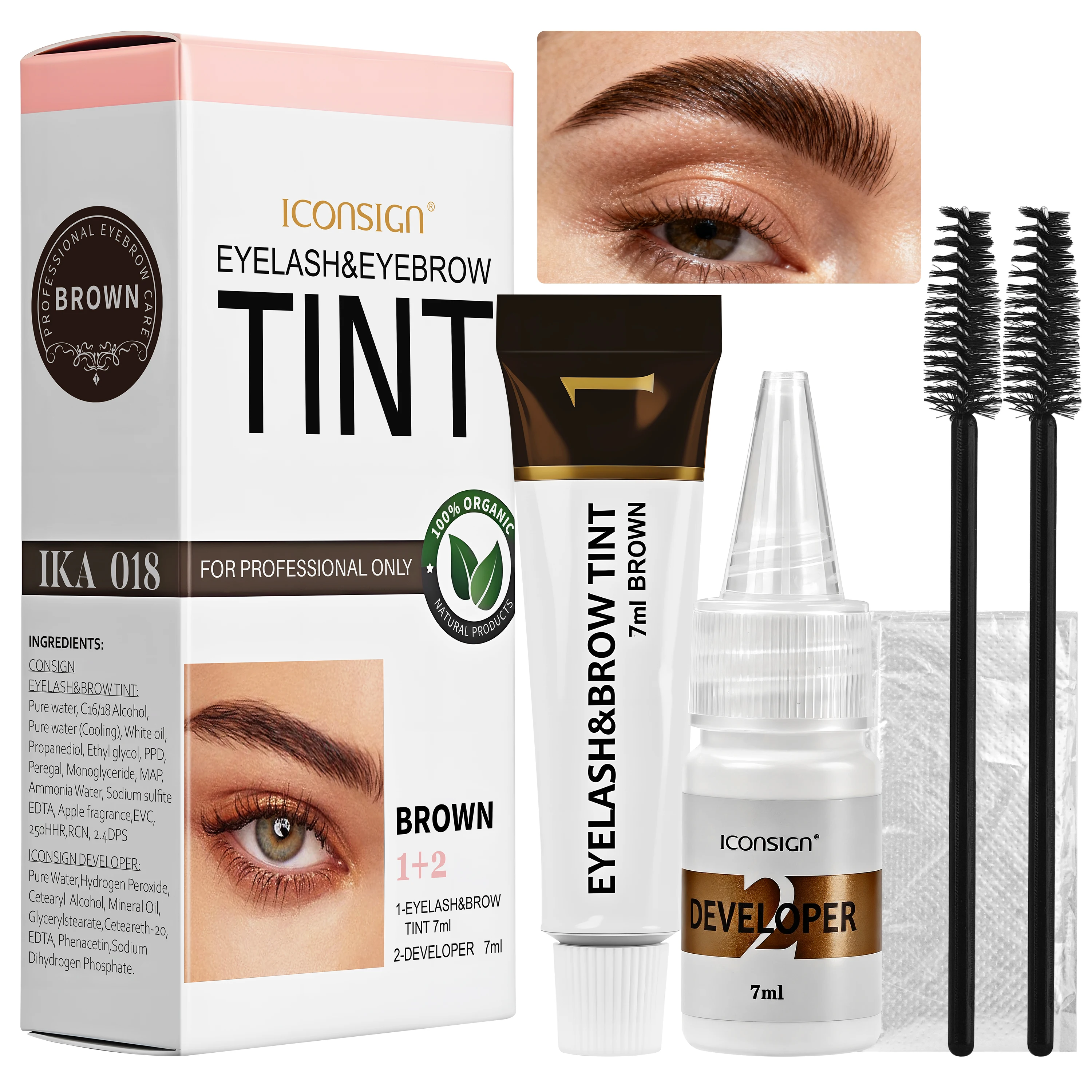 Semi-permanente mascara wenkbrauw wimper tint set bruin waterdichte wenkbrauw- en wimper tint set - gedefinieerd, voor alle soorten
