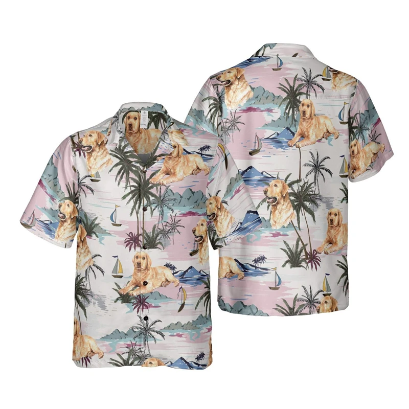 Hawaiian Labrador Dog 3D Print Shirts For Men Clothes Casual Women Blouses  Aloha Tropical Flower Pet Dogs Short Sleeve Tops
