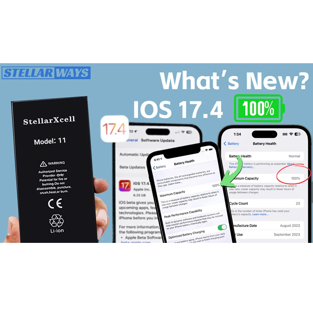 StellarXcell Decode Battery for iPhone 11 11pro 11promax 12 12promax 13 13Pro Max 14 14pro 14ProMax Replacement Batteria+Tools
