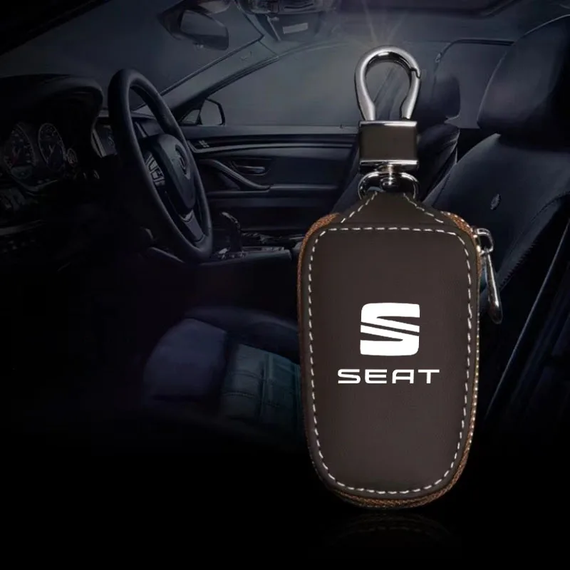 Leather Key Bag Universal Key Case Car Keychain Key Wallet For Seat Leon Ibiza Leon 1p Cushion Altea Xl Leon Auto Accessories