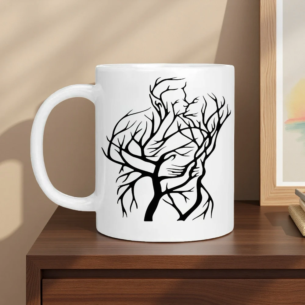 1pc Romantic couple tree silhouette mug, machine washable, suitable for everyday use in the kitchen and office.