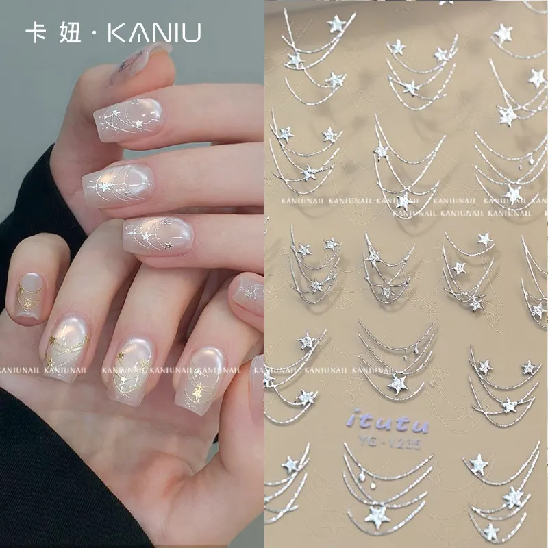 Kaniu 3D Stern-Nagelkunst-Aufkleber Bronzierende Glanzfolie Hochwertige Selbstklebende Sticker Nagelschmuck Nagelkunst-Dekoration