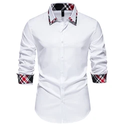 New Arrival Men's Plaid Color Block Long Sleeve Shirt Autumn Casual Patchwork Shirts Male Daily Office Social Work Top Shirts