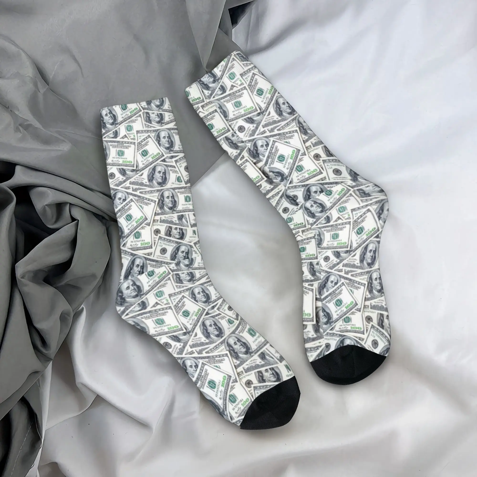 Dollar Bill Pattern Socks  Retro Stockings Autumn Non-Slip Unisex Men Socks Comfortable Design Running Socks