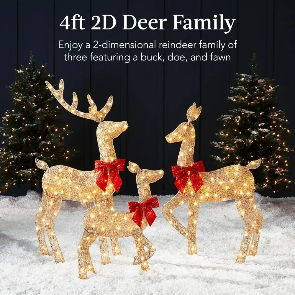 4ft 3-Piece 2D Lighted Christmas Deer Family Set, Large Outdoor Yard Reindeer Holiday Decoration with 175 LED Lights