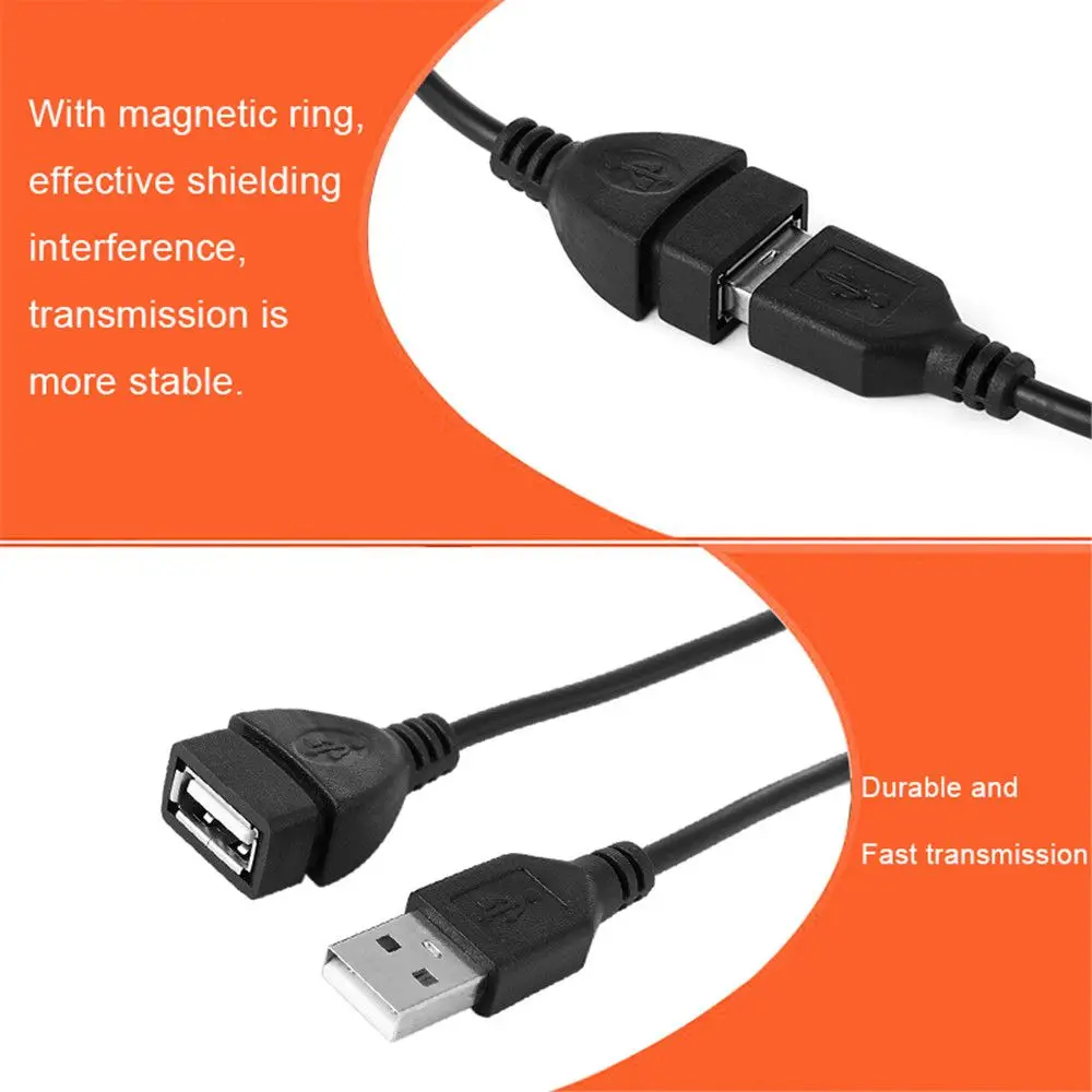 Kabel ładowarki USB 2.0 czarny od męskiego do żeńskiego przedłużacza ładowarka synchronizacji danych 0.6M 1M 1.5M 3M 5M