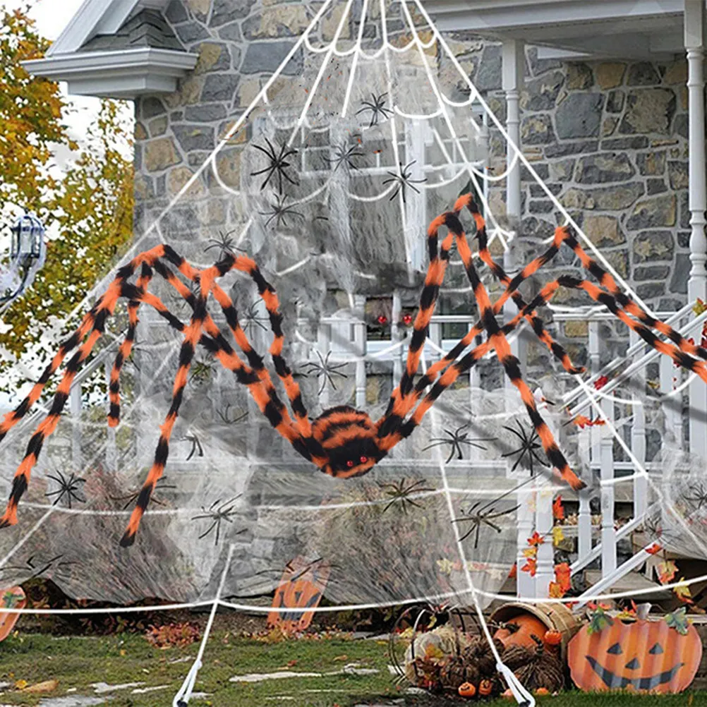 

Гигантская декоративная паутина: большой пушистый реквизит для Хэллоуина, страшный искусственный паук для вечеринок в домах с привидениями, праздничные принадлежности