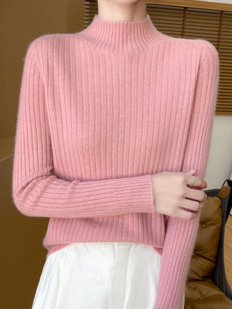 Thiened Semi-High Collar Women's Knitted Sweater Autumn Winter Warm Slimming Base Layer irt Soft And Comfortable Faion