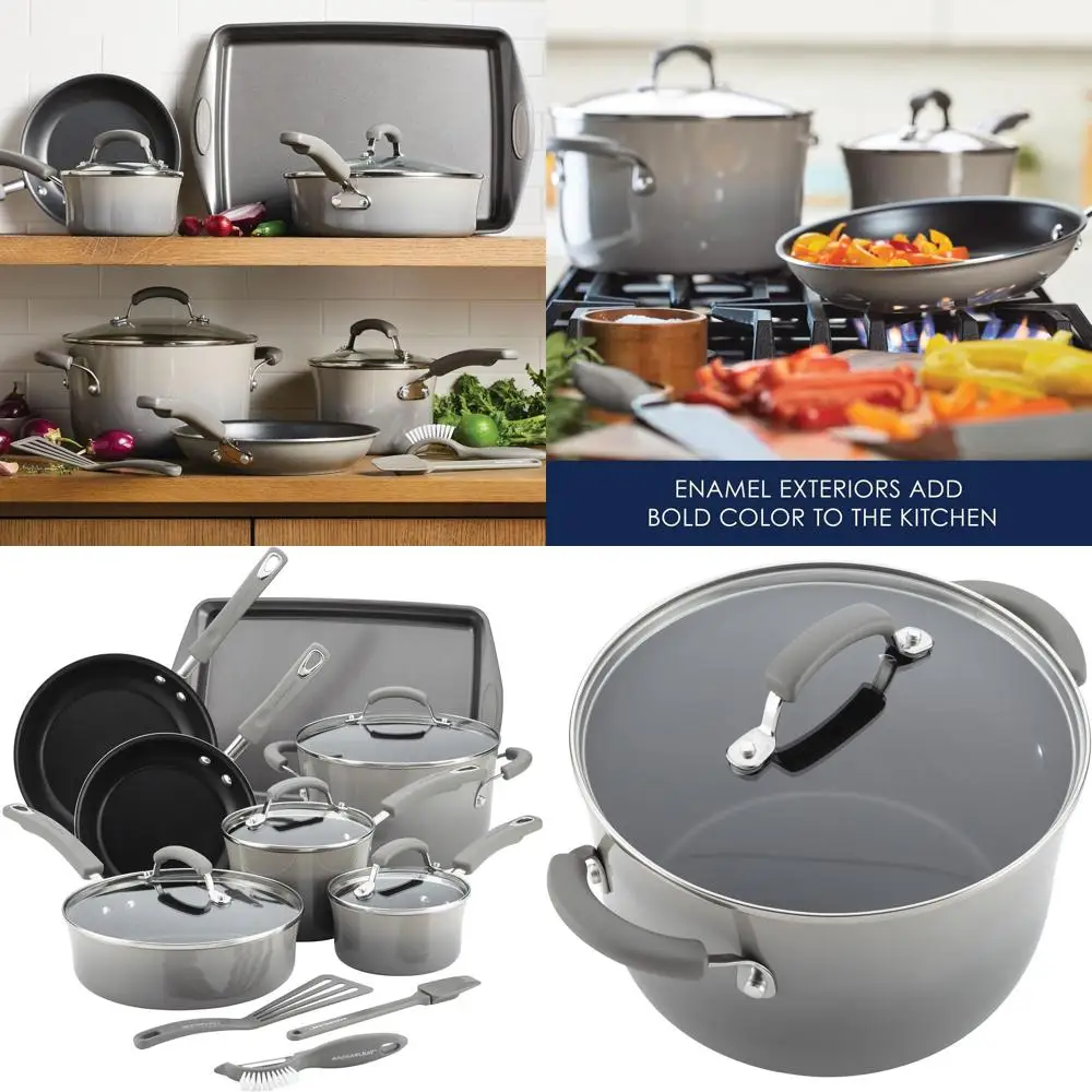 

Sea Salt Gray 14-Piece Nonstick Cookware Set with Pots and Pans