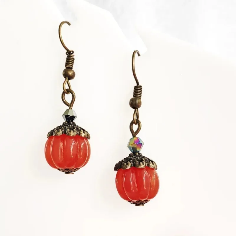 BKBK Vintage Mini Pumpkin Crystal Dangle Women Earrings Wedding Earrings for Halloween Thanksgiving Fall Party Jewelry for Brides Bridesmaids Teens Adults