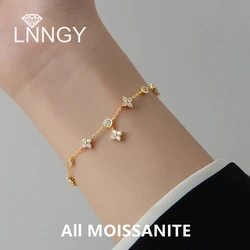 Lnngy Moissanite Bracelet With Certificate 925 Sterling Silver Four-leaf Flower Adjustable Chain Bracelets for Women 2024 Trend