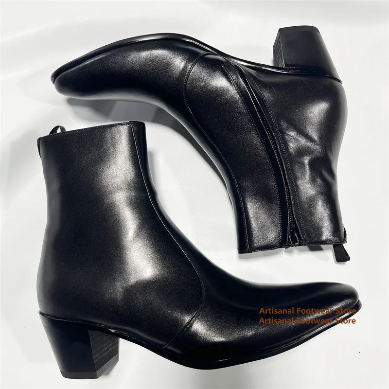 

Side Zipper Chelsea Boots Black Leather Pointed Designer Style Men's Boot Wear-Resistant Men's Shoes Handmade Men Booties