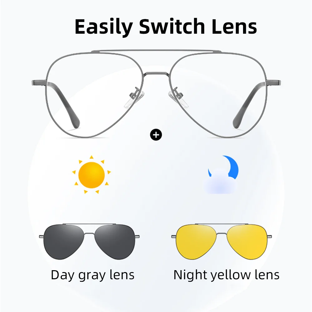 VIVIBEE Pilot Customized Magnetic Clip on Prescription Glasses Titanium Aviation Hyperopia Sunglasses Optical Eyeglasses Myopia