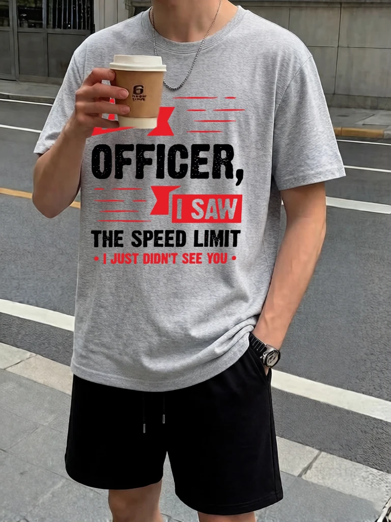 

Yes Officer,I Saw The Speed Limit Funny Print Drawstring Beach Short Pants Man'S Set Cotton Summer Cool Tshirts Soft Fashion Top