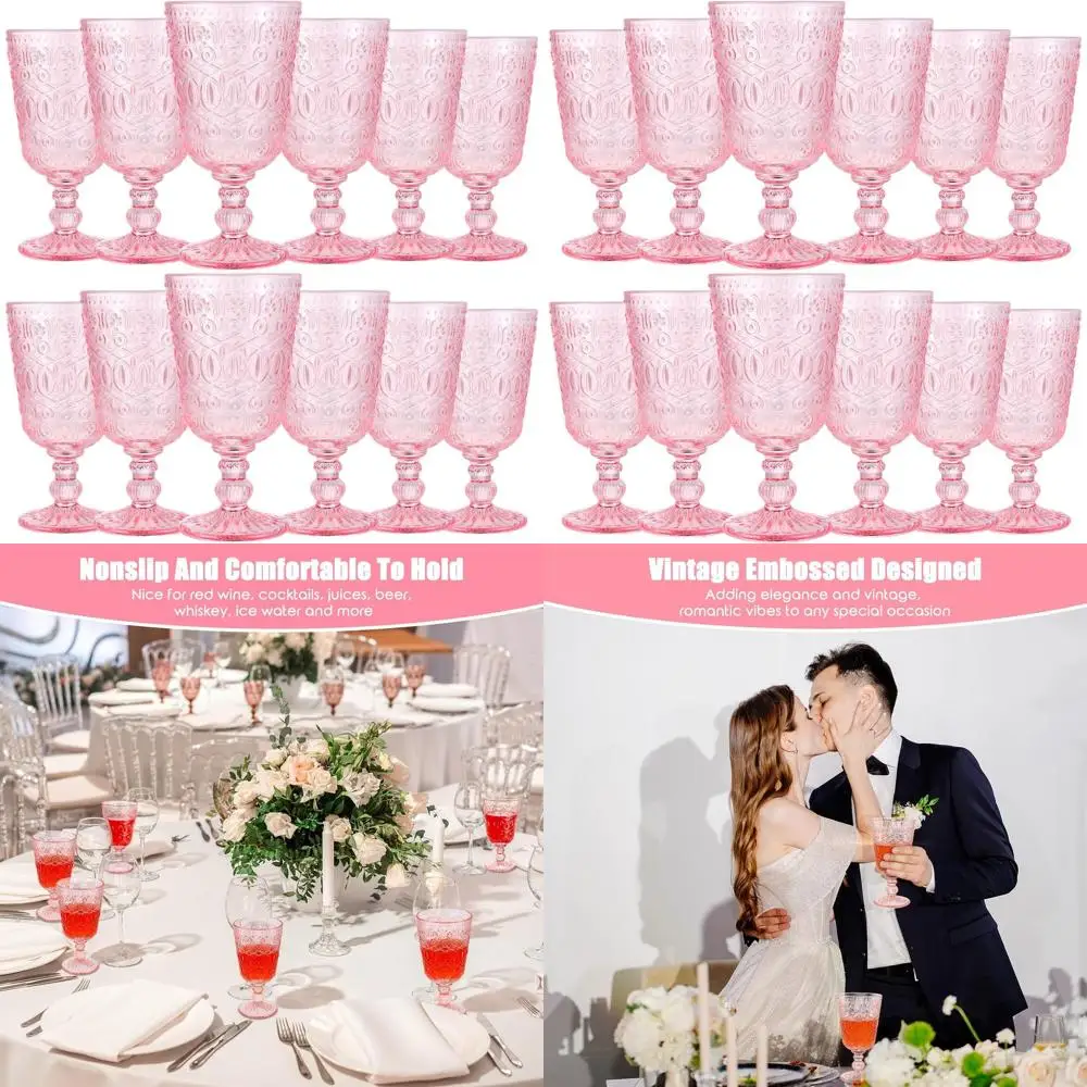 

Набор из 12 розовых винтажных бокалов для вина на 270 мл для особых случаев и торжеств