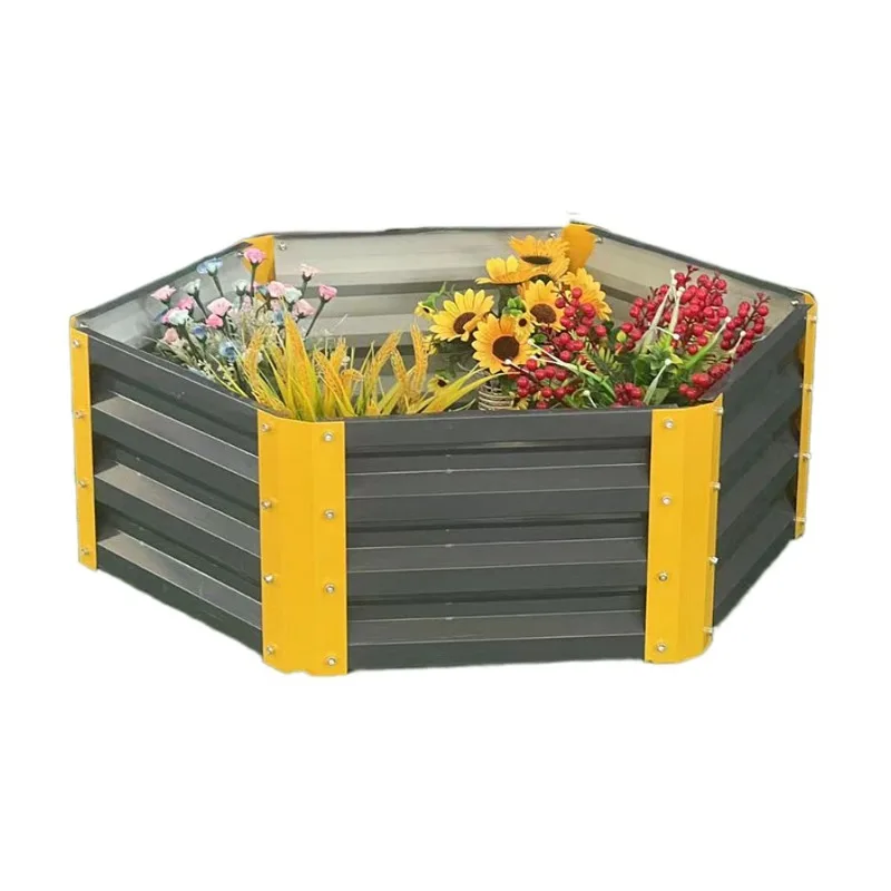 Verzinktes Bett für den Außenbereich, sechseckiges Blumenbeet, Blumentopf, Balkon, Gemüse, Blumenbeet, Pflanzkiste