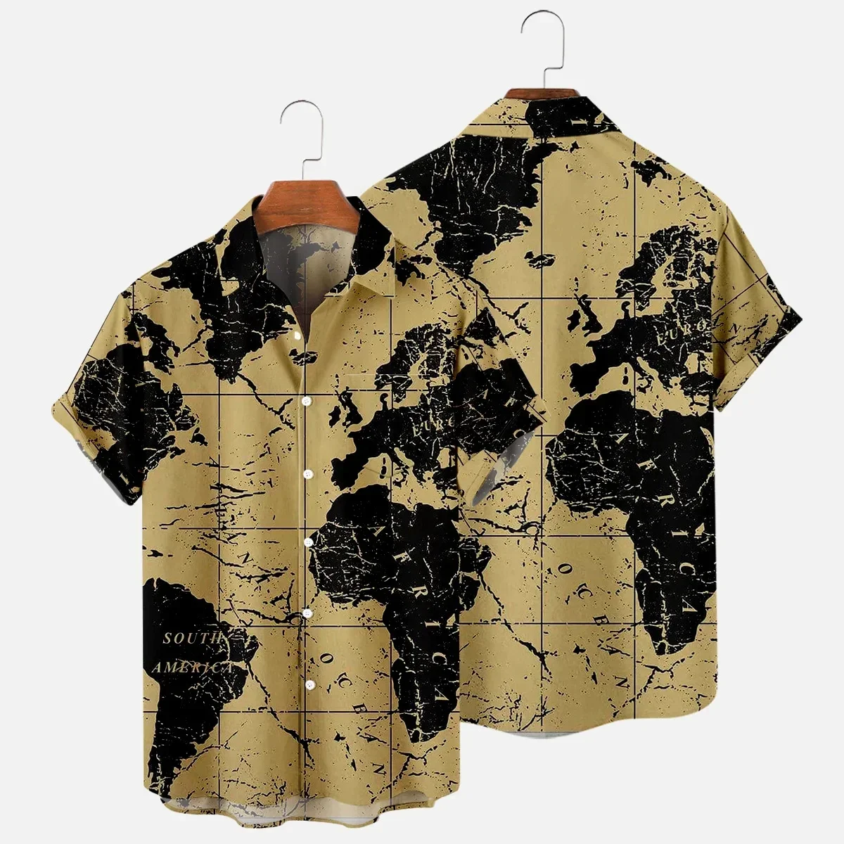 Camisa hawaiana con estampado 3D de mapa del mundo, camisas para hombres y mujeres, cuello abatible informal para hombres, playa de verano, playa de viaje informal